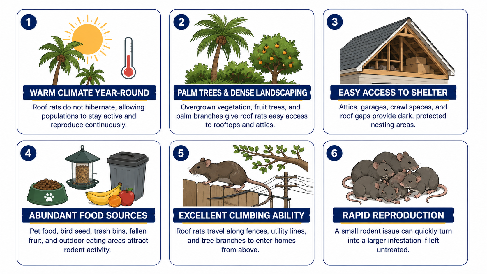 Infographic explaining why roof rats are common in South Florida