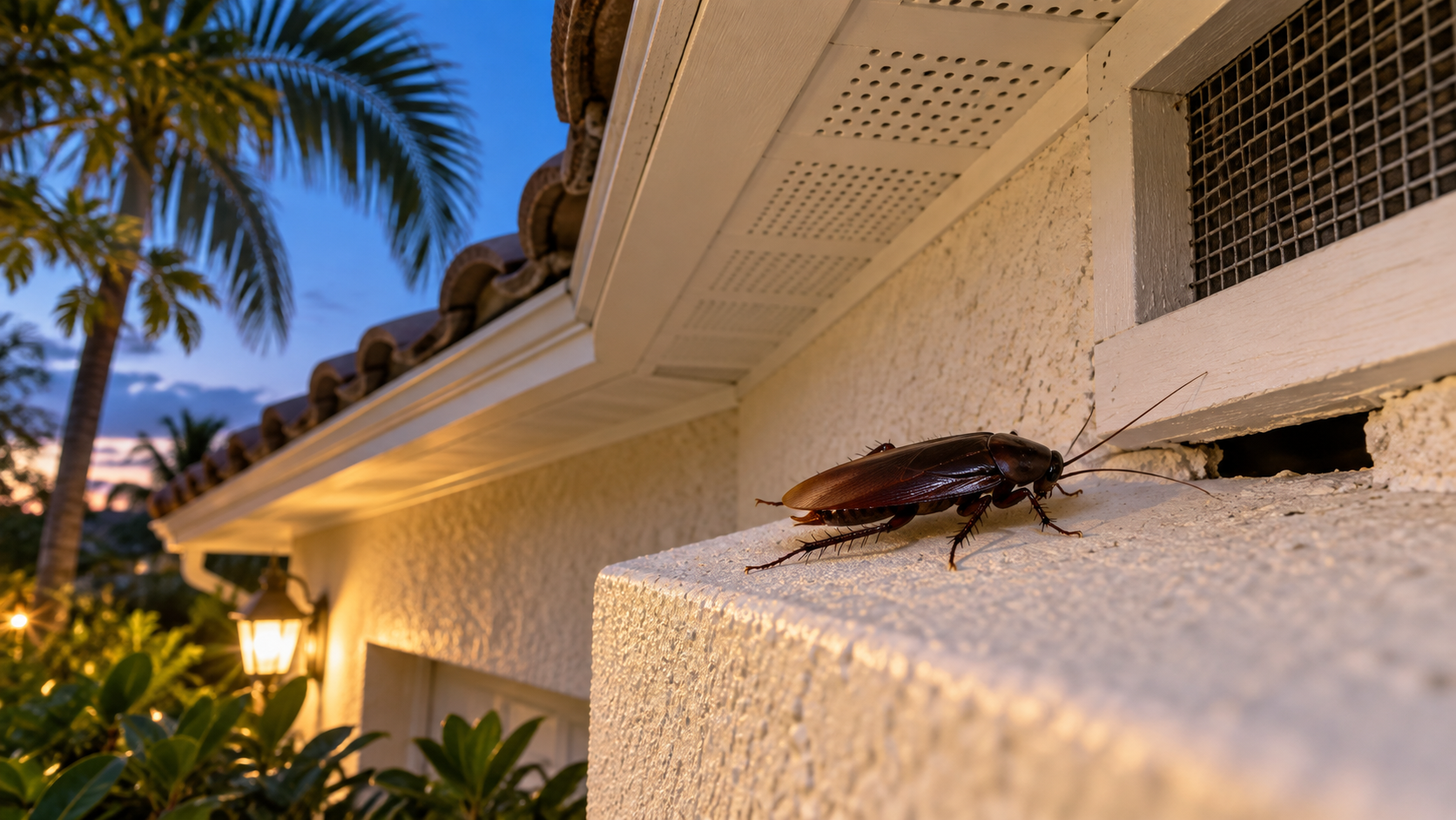 Smokybrown roach entering a South Florida attic.