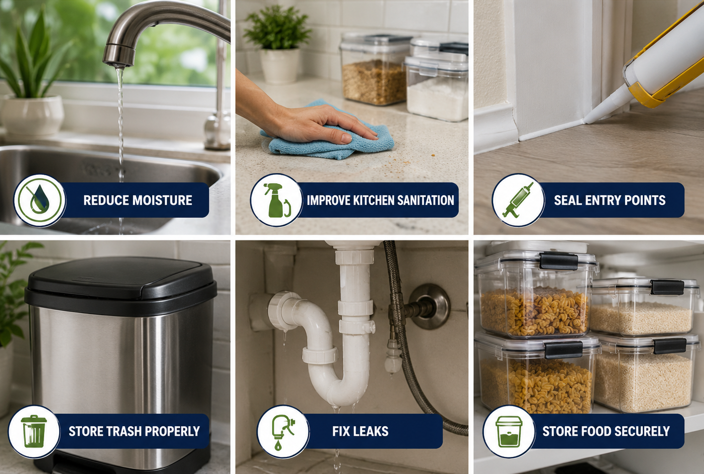 Roach prevention tips in modern South Florida kitchen.
