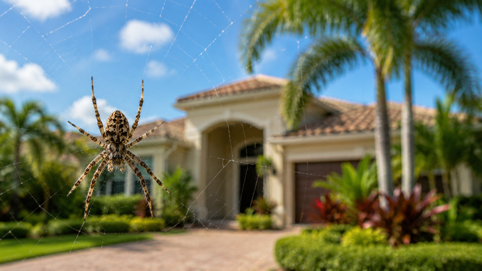 Common Florida spider in a web near a South Florida home.
