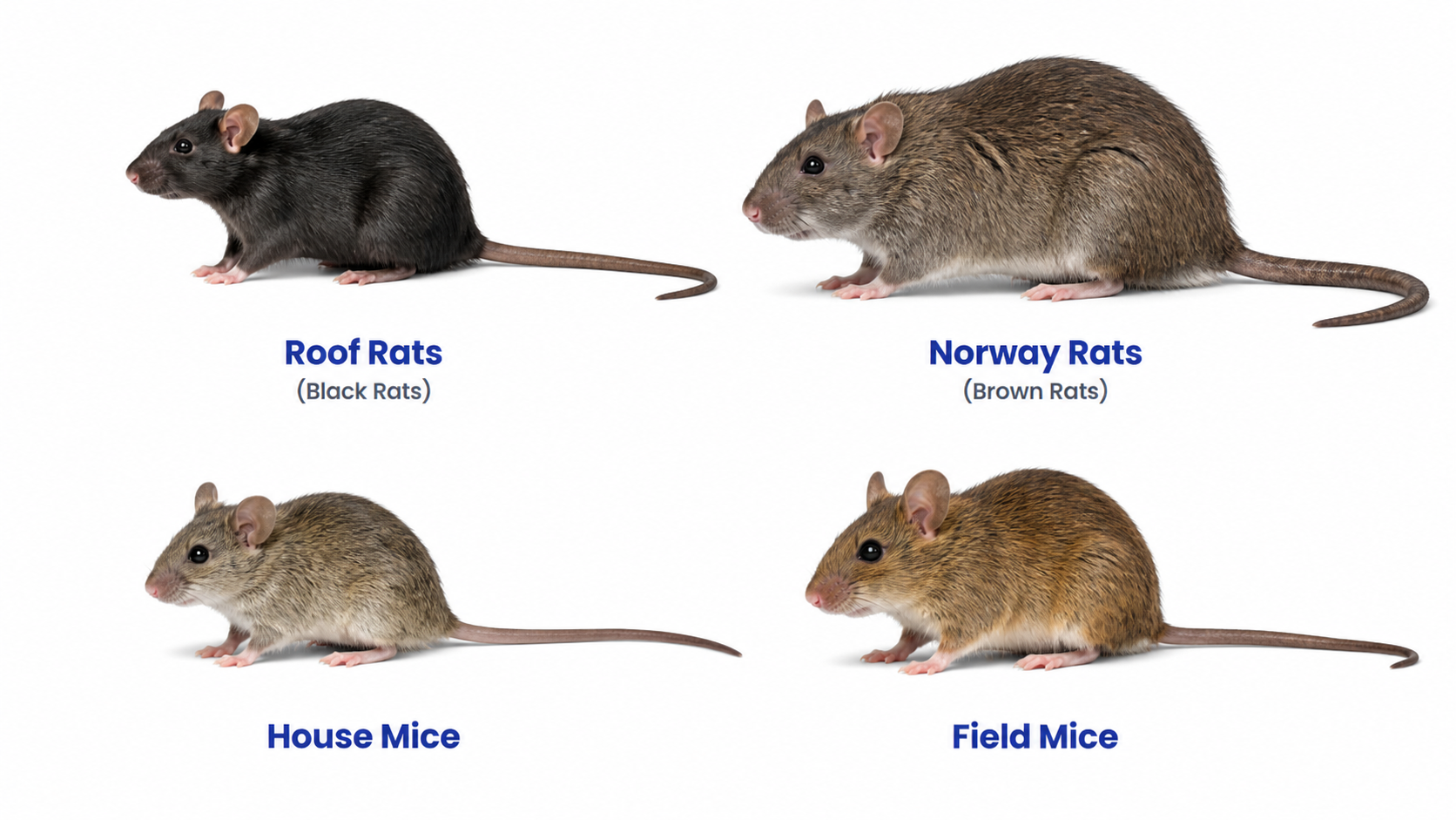 Comparison of roof rats, Norway rats, house mice, and field mice commonly found in South Florida homes