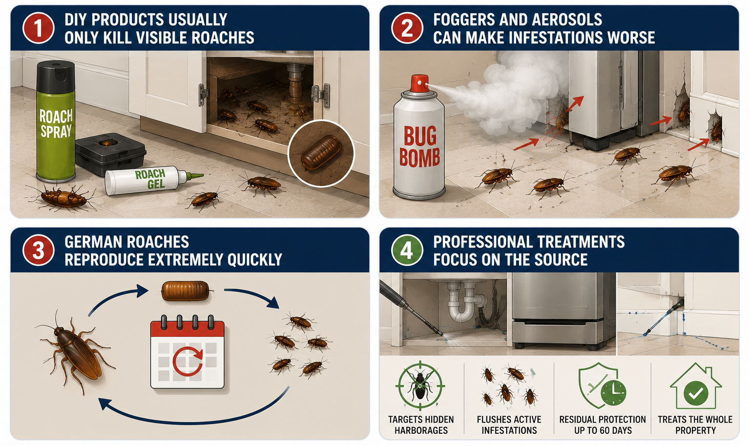 DIY German roach treatment comparison illustration