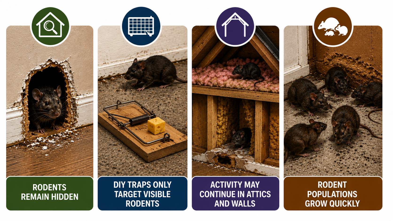 Illustration showing why DIY rodent treatments often fail in South Florida homes