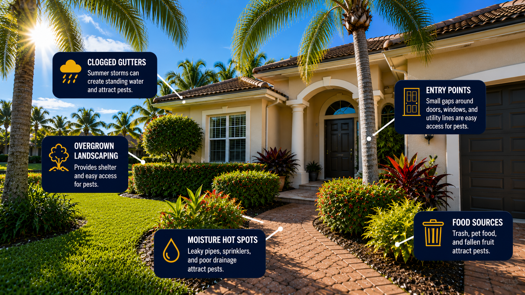 South Florida home showing common conditions that increase pest activity during June