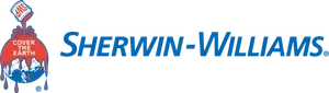 Sherwin-Williams logo in blue text with paint can icon on the left