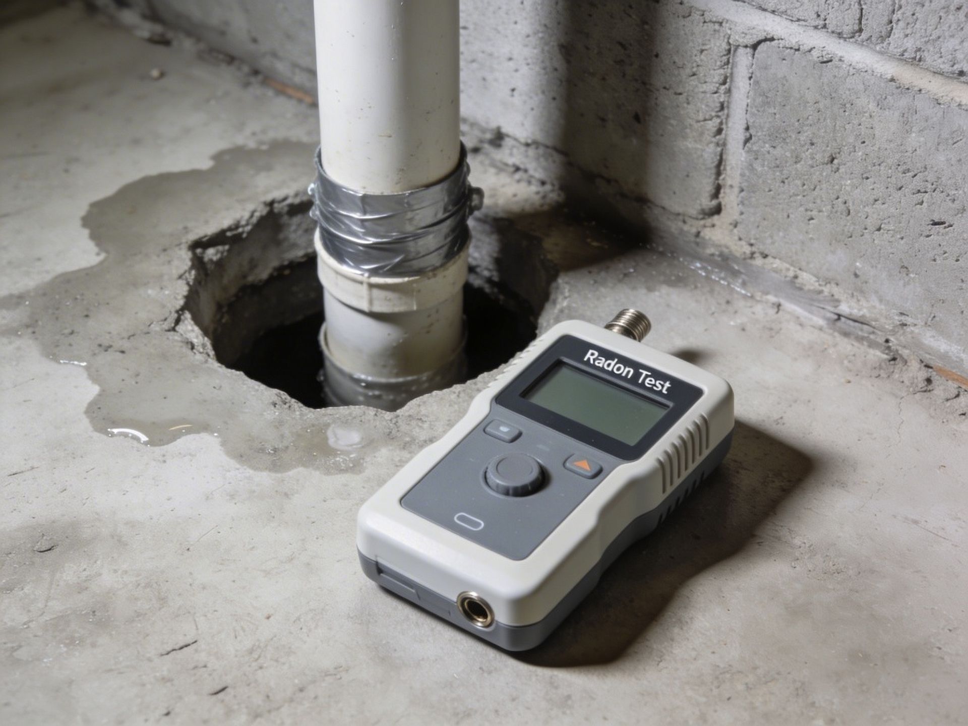 Flooded crawl space with insulated pipes and standing brown water beneath a house