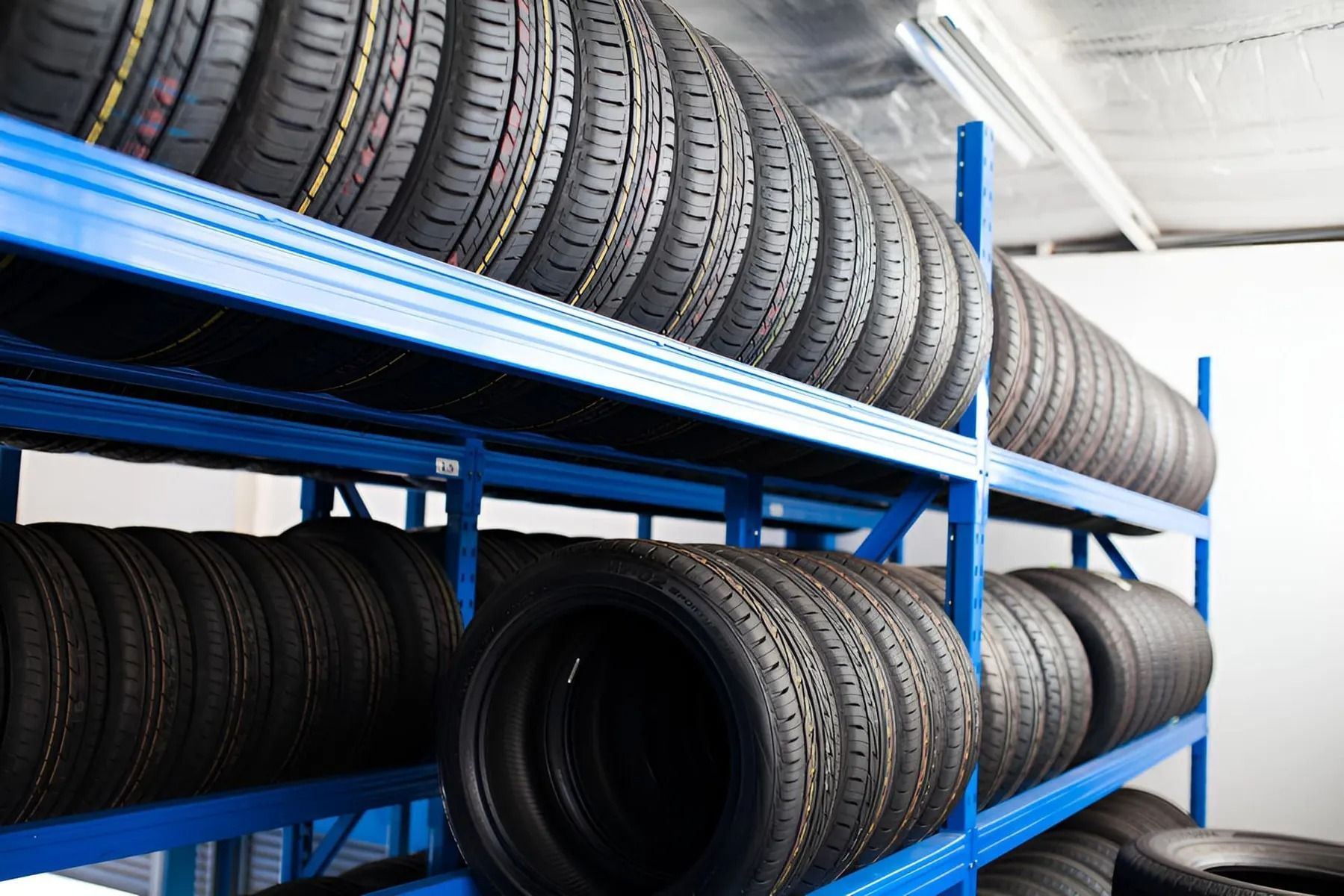 Rows of Stacked Car Tyres in Albury