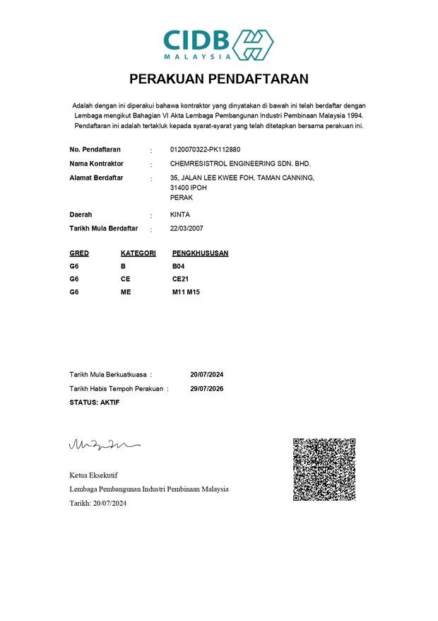 (Cert CIDB) Chemresistrol Engineering