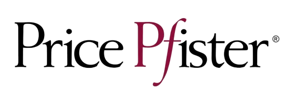 Price Pfister logo in black and burgundy text on a white background