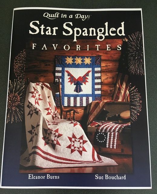 Quilt book cover, “Star Spangled Favorites,” showing patriotic red, white, and blue quilt patterns