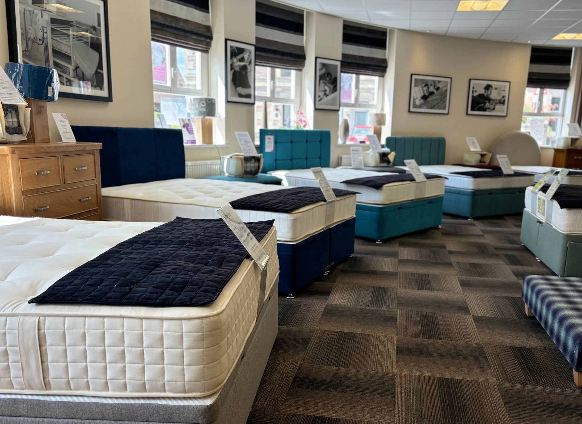 The showroom: there are five beds visible. 