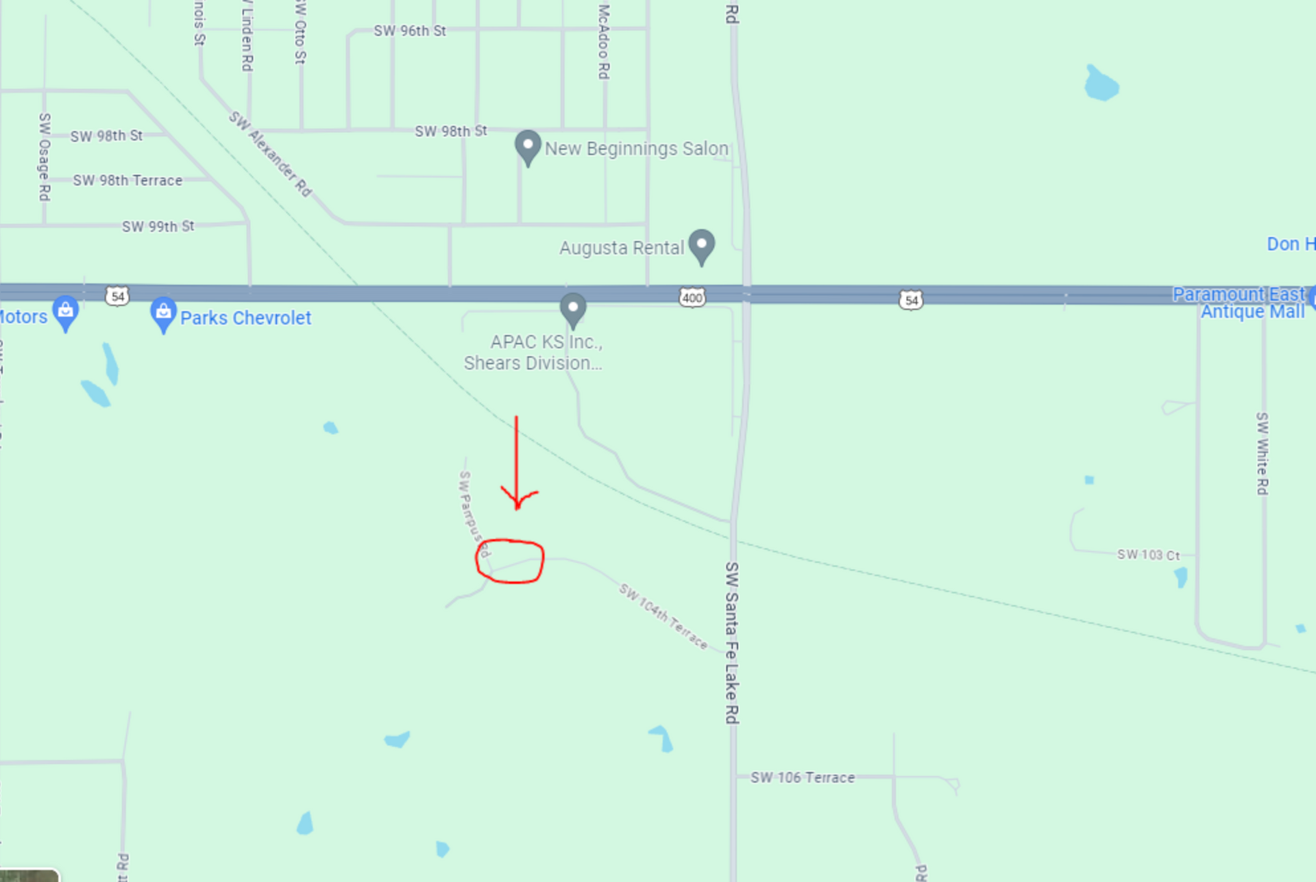 map with red arrow pointing out specific location