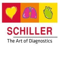 The logo for schiller the art of diagnostics is a heart , lungs , and heart.