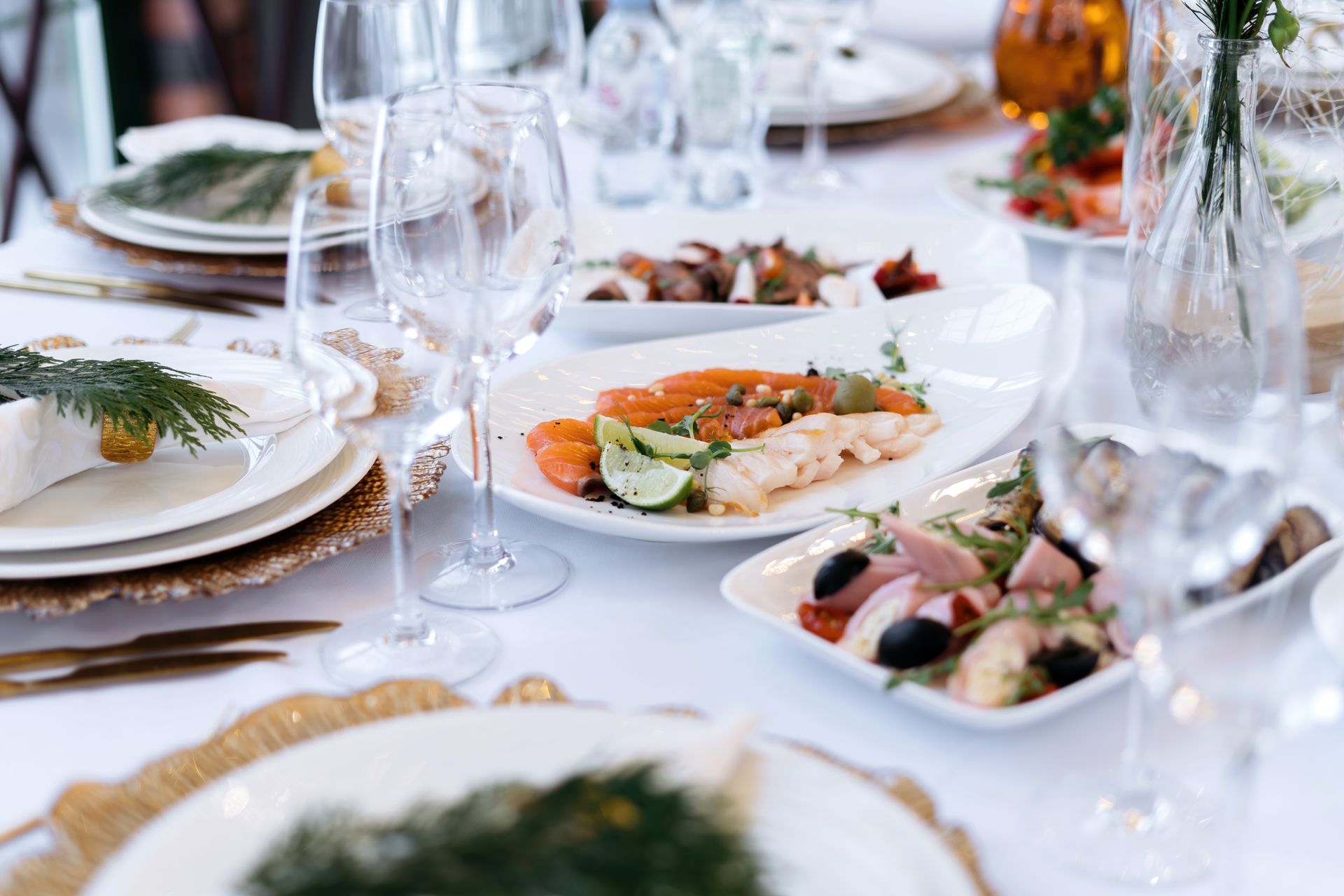 Wedding table with food and drinks, beautiful dishes, luxury catering-2.