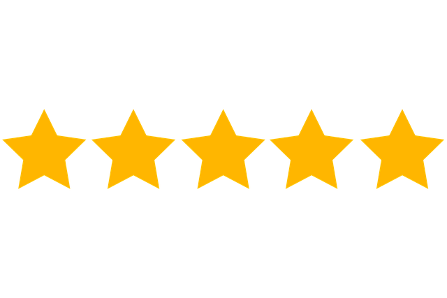 A row of five yellow stars on a white background