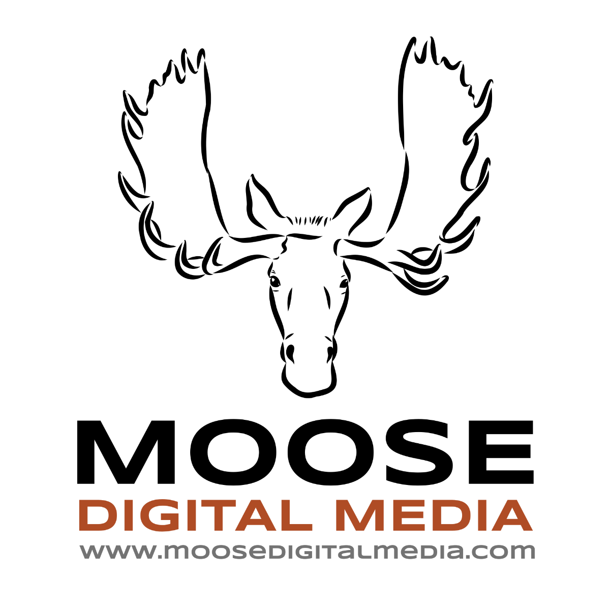 Moose Digital Media logo with a stylized moose head and antlers above the company name and website URL