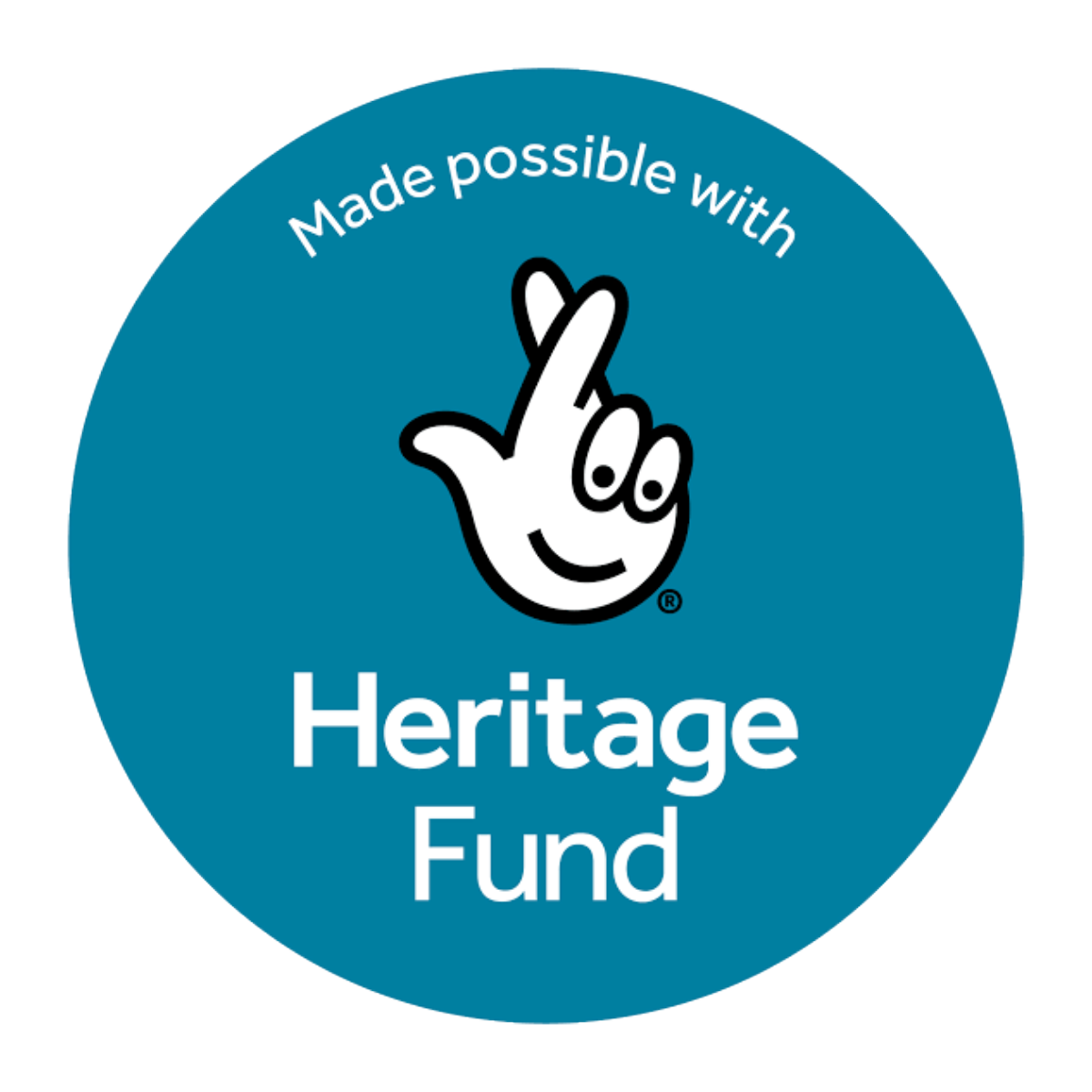 Heritage Fund logo in a teal circle with white hand icon and “Made possible with” text