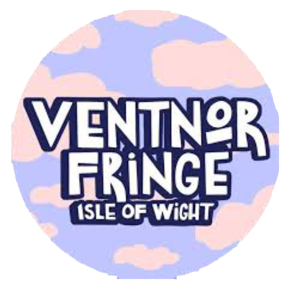Ventnor Fringe Isle of Wight logo on a pink-and-blue circular background