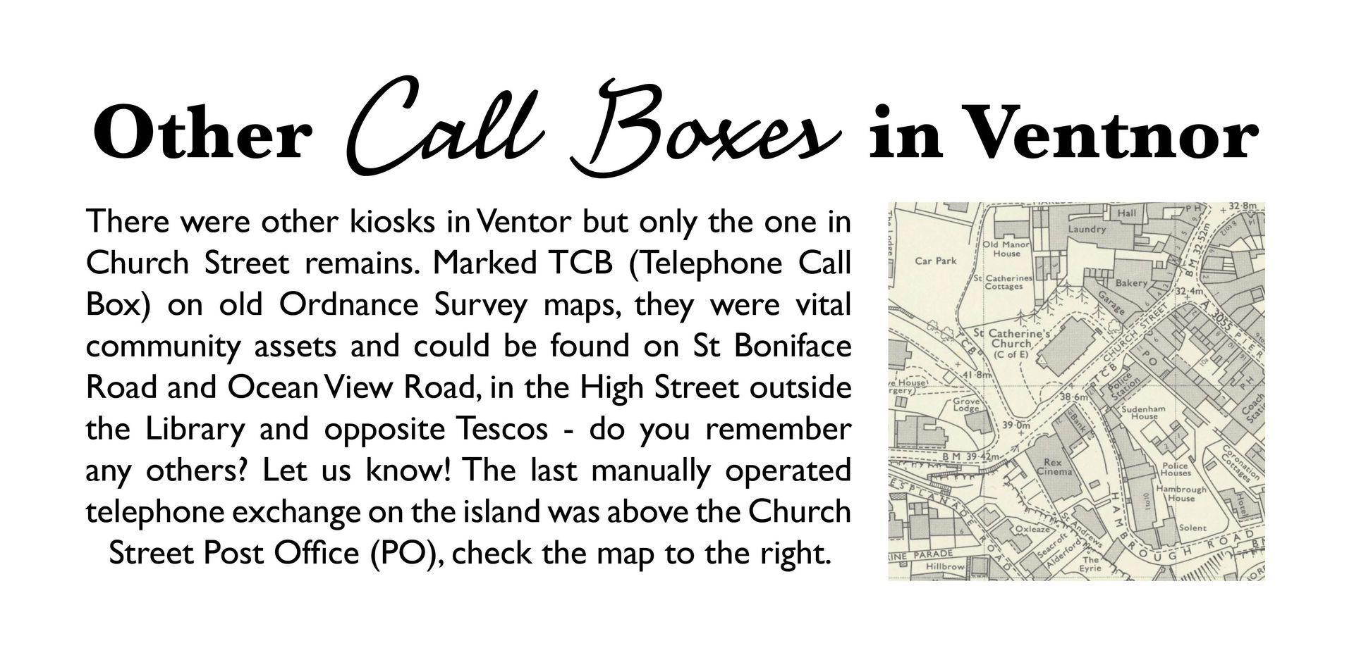 Historic ad for other call boxes in Ventnor, with small map and black text on cream background
