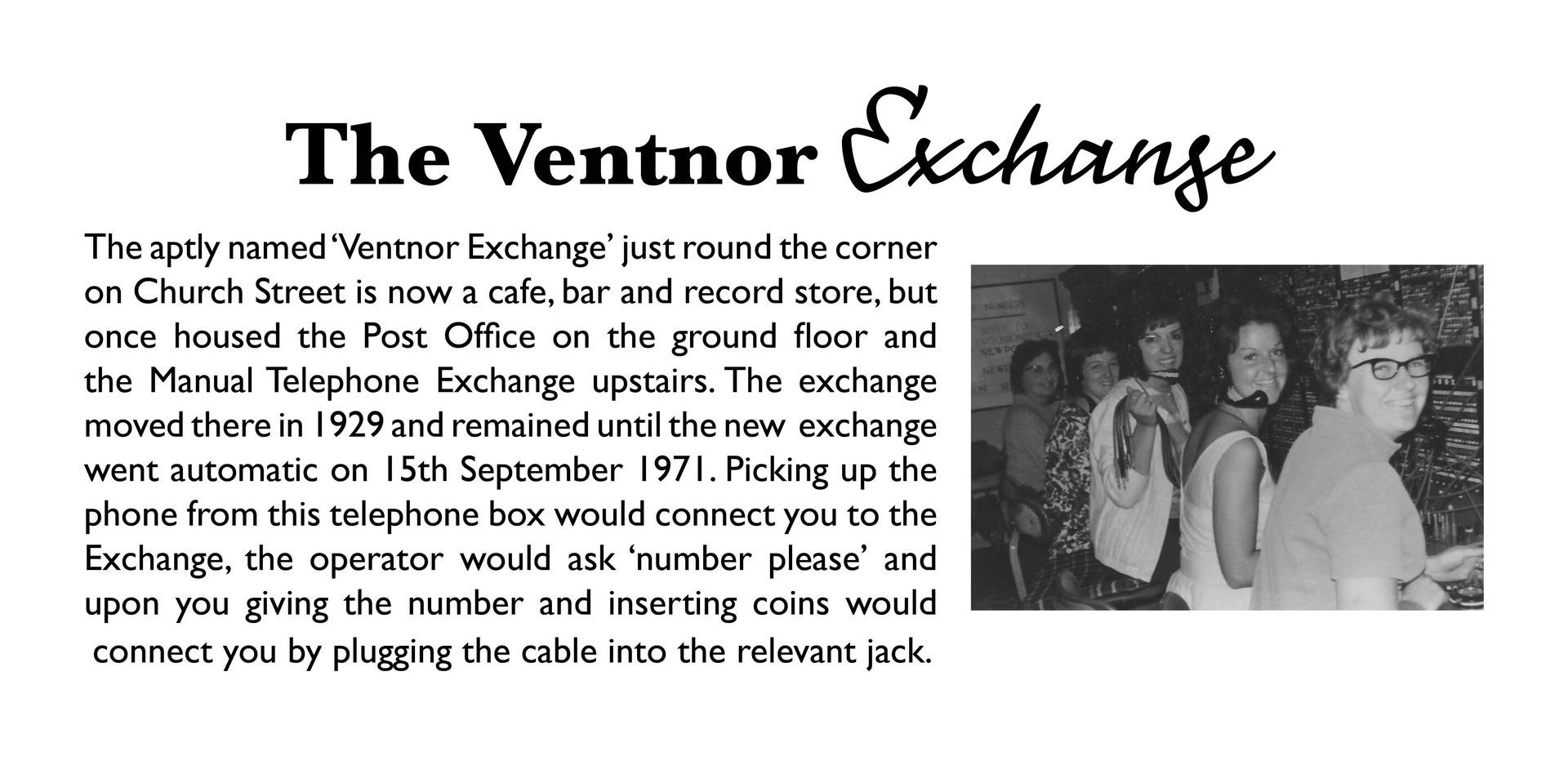 Black-and-white article titled “The Ventnor Exchange” with a small group photo on the right.