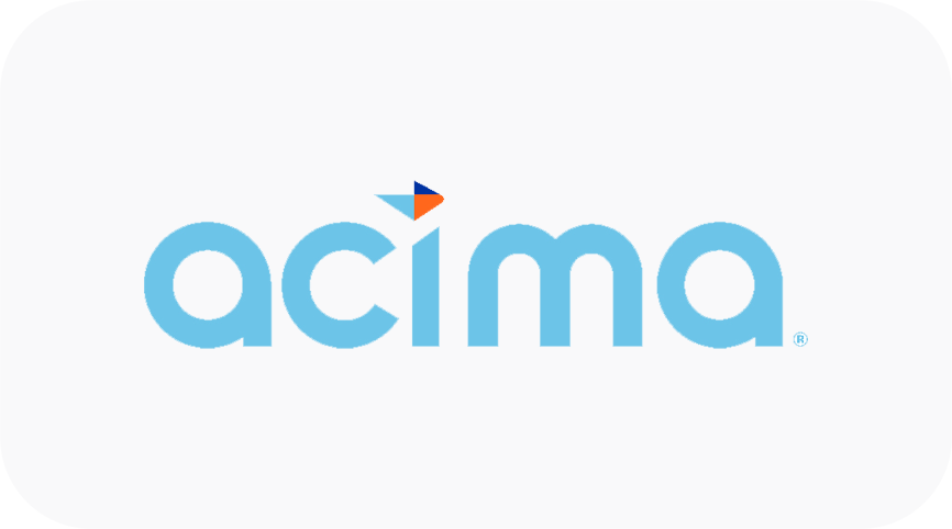 El logotipo de Acima es azul y naranja sobre un fondo blanco.