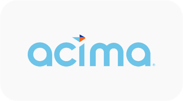 El logotipo de Acima es azul y naranja sobre un fondo blanco.