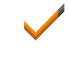 A checkmark graphic with an orange base, a brown inner highlight, and a dark grey top tip against a white background.