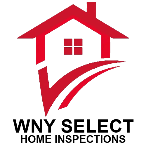 Red house logo with a checkmark integrated into the structure, above the text "WNY SELECT HOME INSPECTIONS."