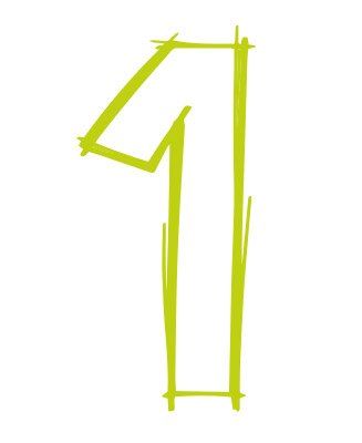 Hand-drawn lime-green number 1 on a white background