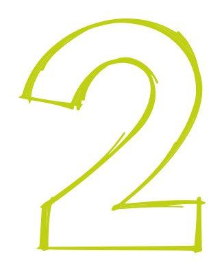 Hand-drawn lime-green number 2 on a white background