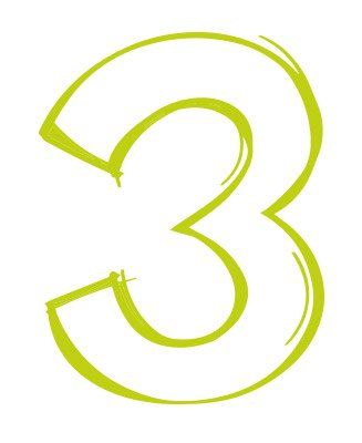Lime-green outlined number 3 on a white background