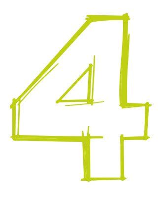 Yellow hand-drawn number 4 on a white background