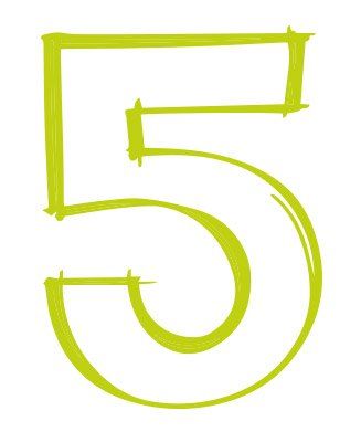Bright lime-green hand-drawn number 5 on a white background