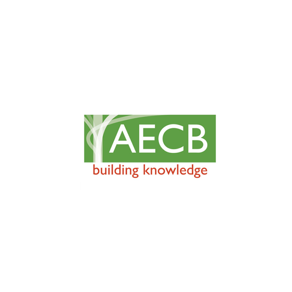 AECB logo in green and white with the tagline “building knowledge” in orange