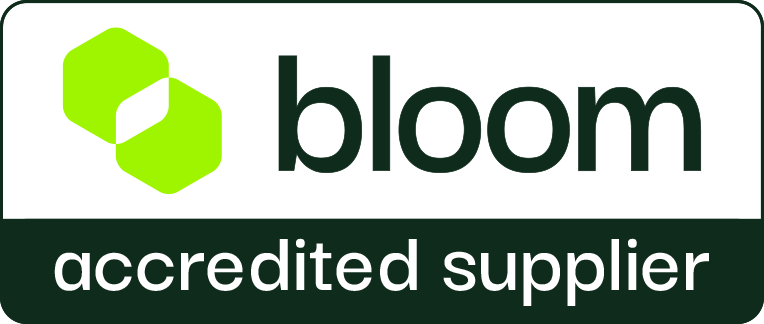 Bloom logo with green icon and text, labeled “accredited supplier”
