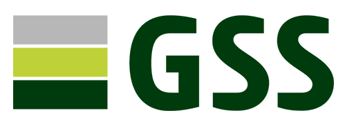 GSS logo with green and lime geometric bars on the left and dark green letters on white background
