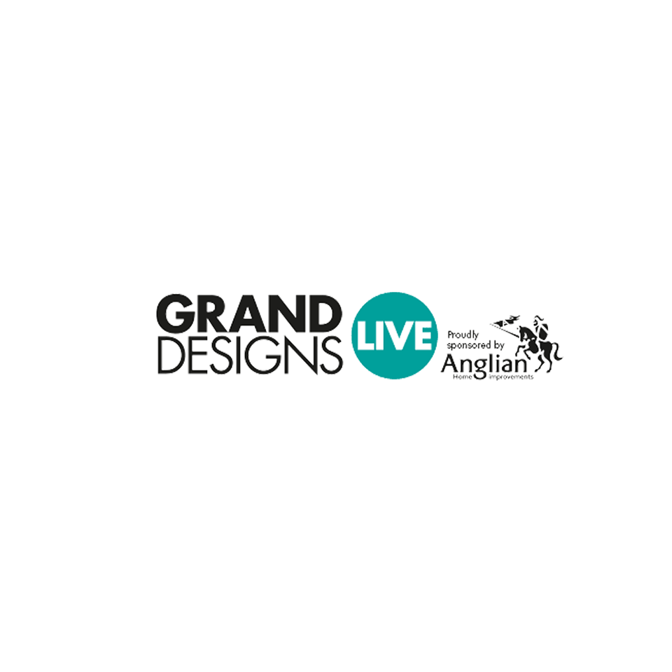 Grand Designs Live logo with teal “LIVE” circle and black Anglian logo on white background