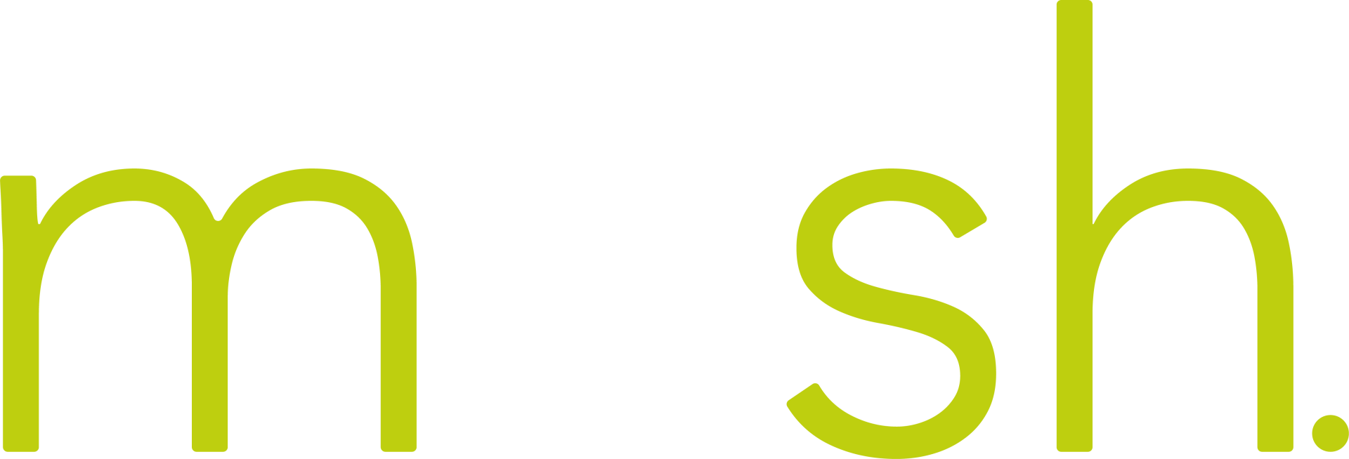 Lime-green lowercase letters “m sh” on a white background