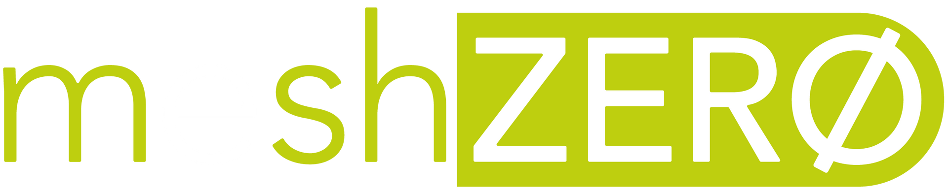 Lime-green “m shlZERO” text on a white background