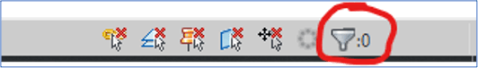 Toolbar with small icons; a funnel/filter icon is circled in red and shows 0.