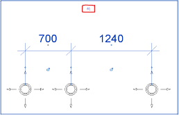 Diagram with three hanging lights and blue dimensions marked 700 and 1240 across the top.