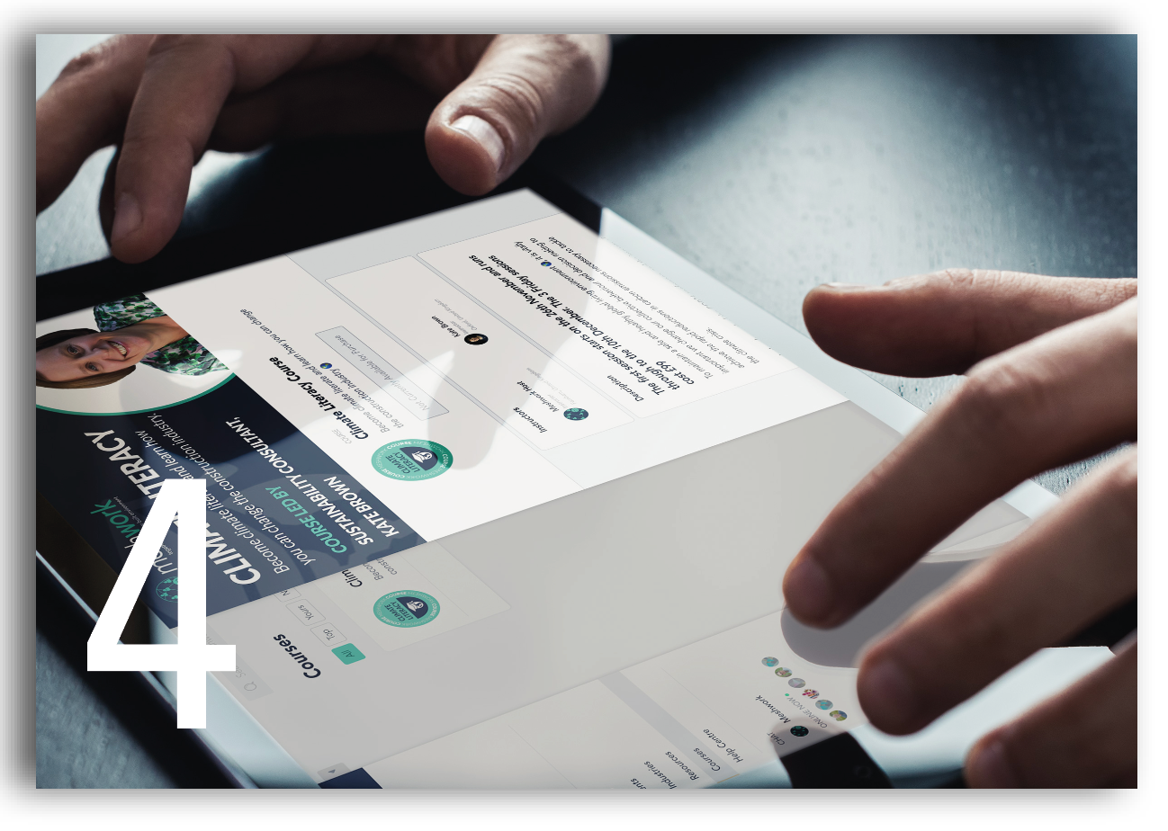 Hands reviewing a white document and tablet on a desk, with a large number 4 overlay.