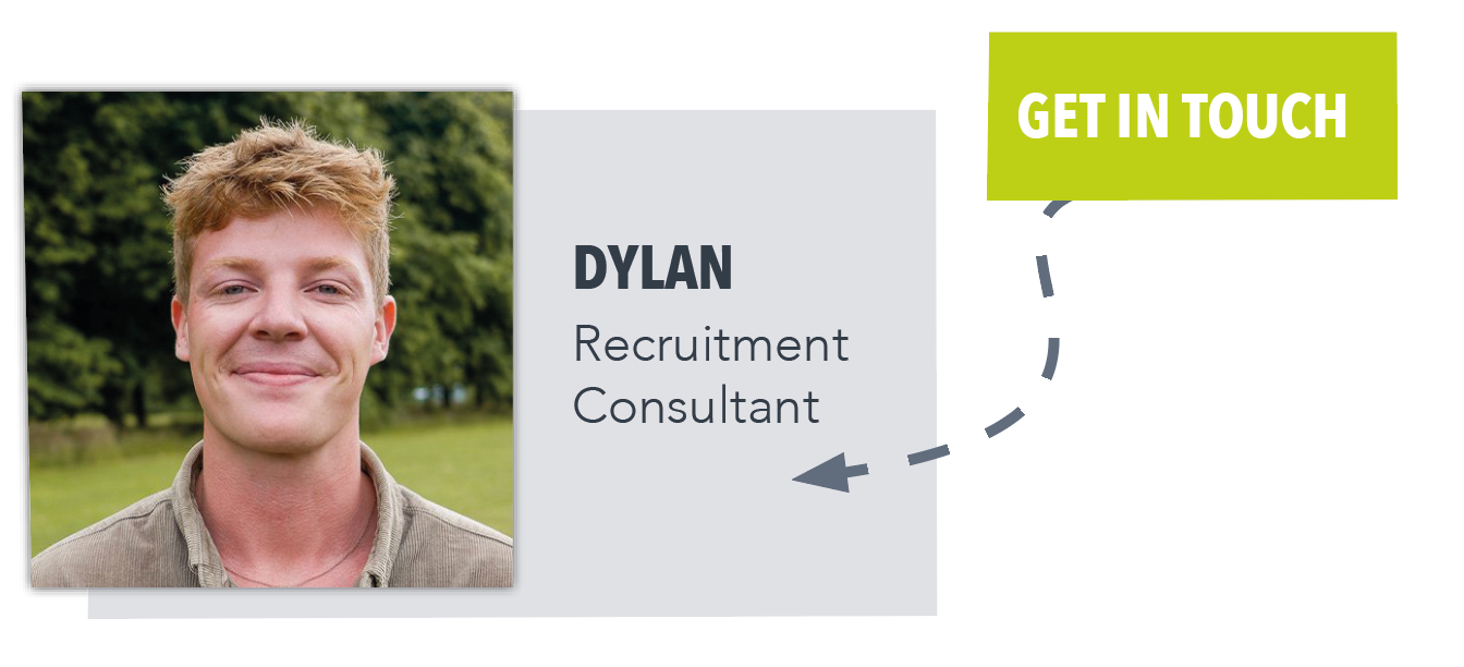 Recruitment consultant profile card with “Get in touch” button and arrow