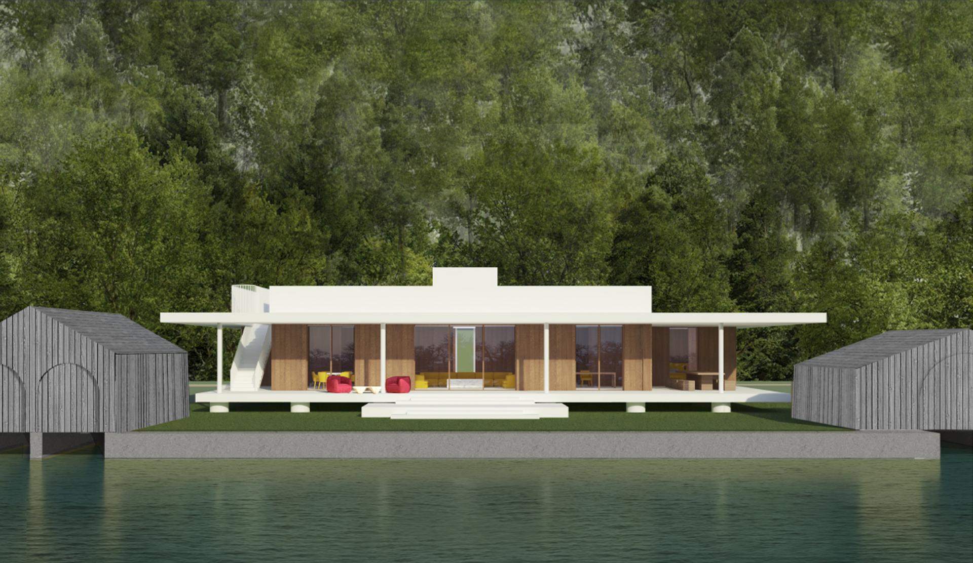 3d model of building on the water