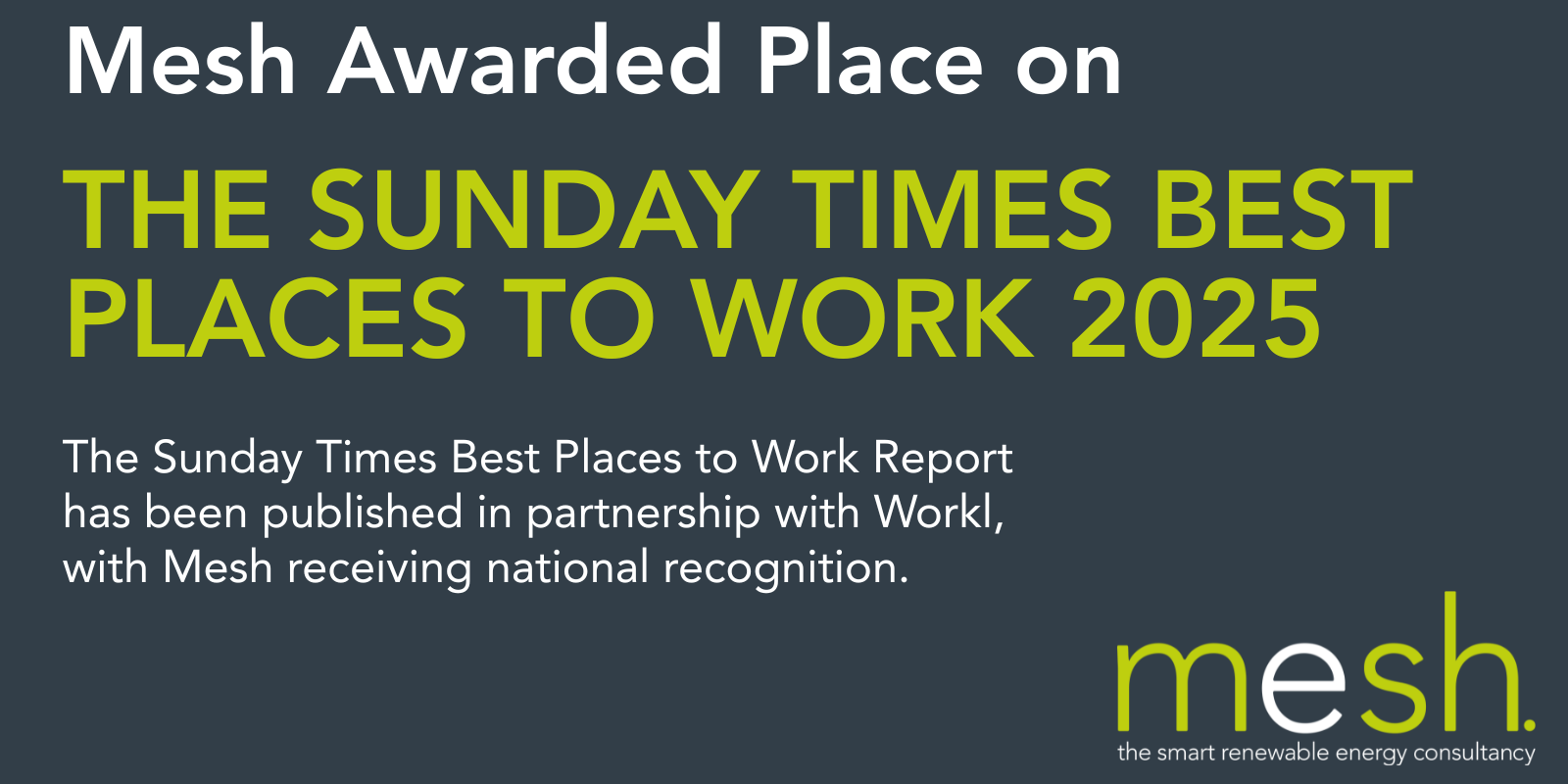 National Recognition for Mesh in The Sunday Times Best Places to Work