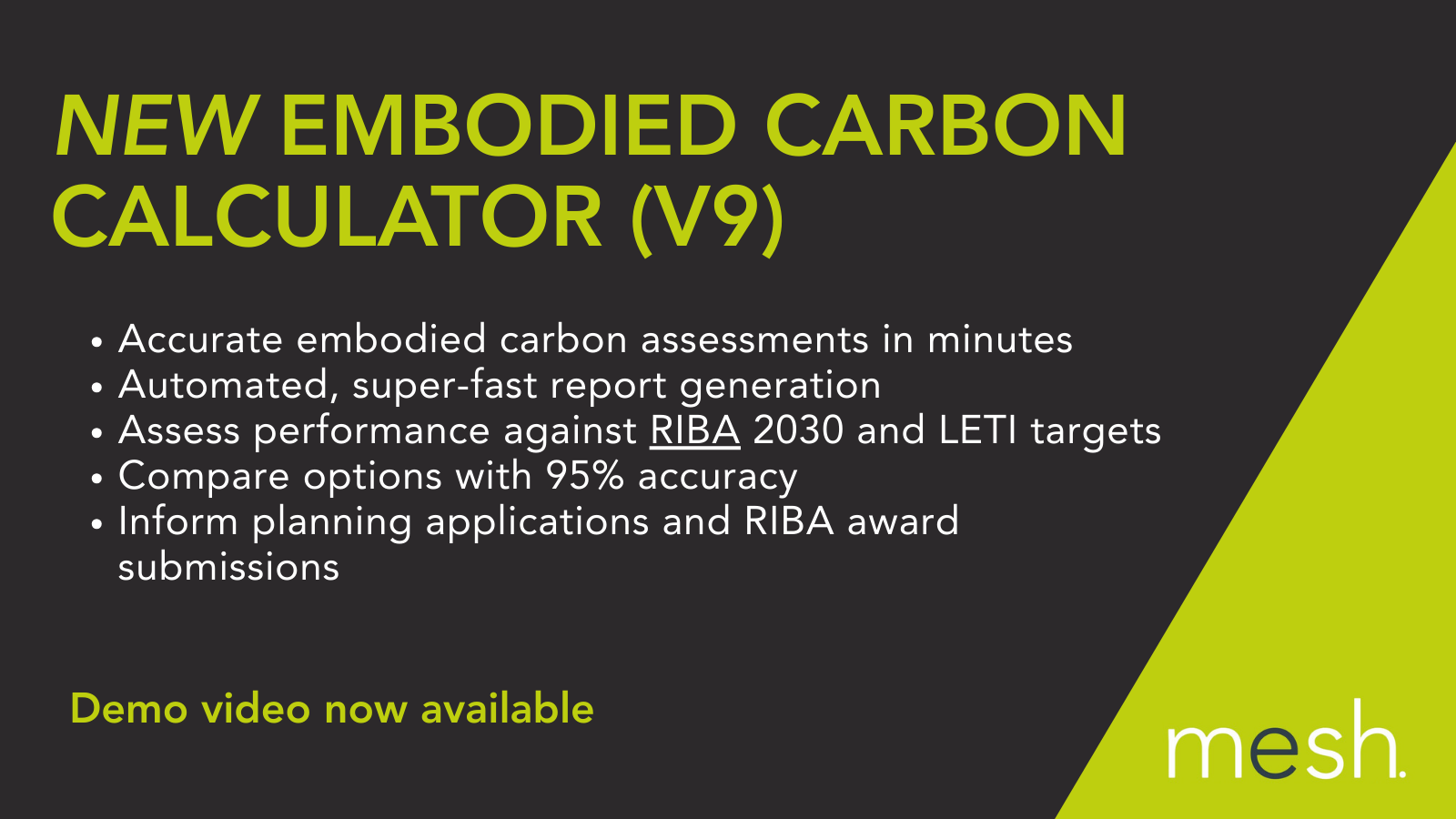 Promotional slide for New Embodied Carbon Calculator V9