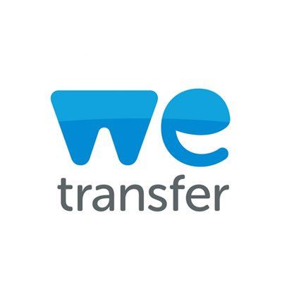 WeTransfer logo in blue and gray text on a white background