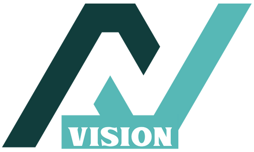 A blue and black logo for a company called vision