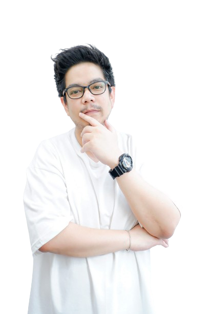 a man wearing glasses and a watch is standing with his arms crossed and his hand on his chin .