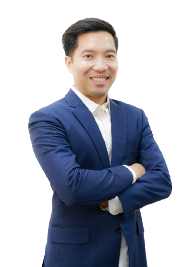 a man in a suit and green shirt is standing in front of a white background .